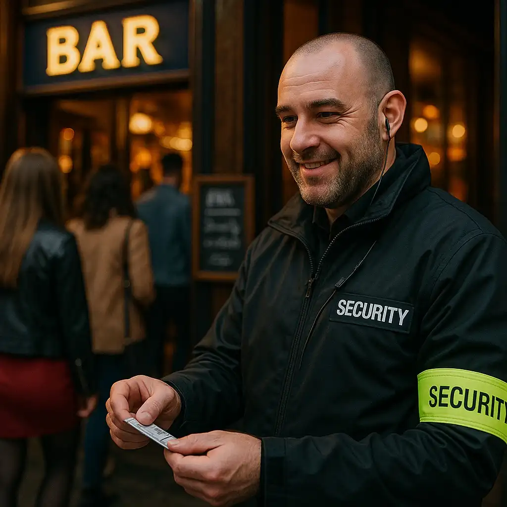 SIA licensed door supervisor at venue entrance